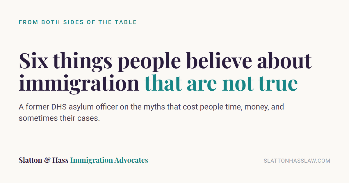 Graphic reading: From both sides of the table. Six things people believe about immigration that are not true.